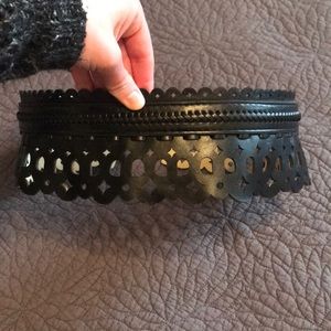 BCBG Laser Cut Black Leather Belt Size S NWOT